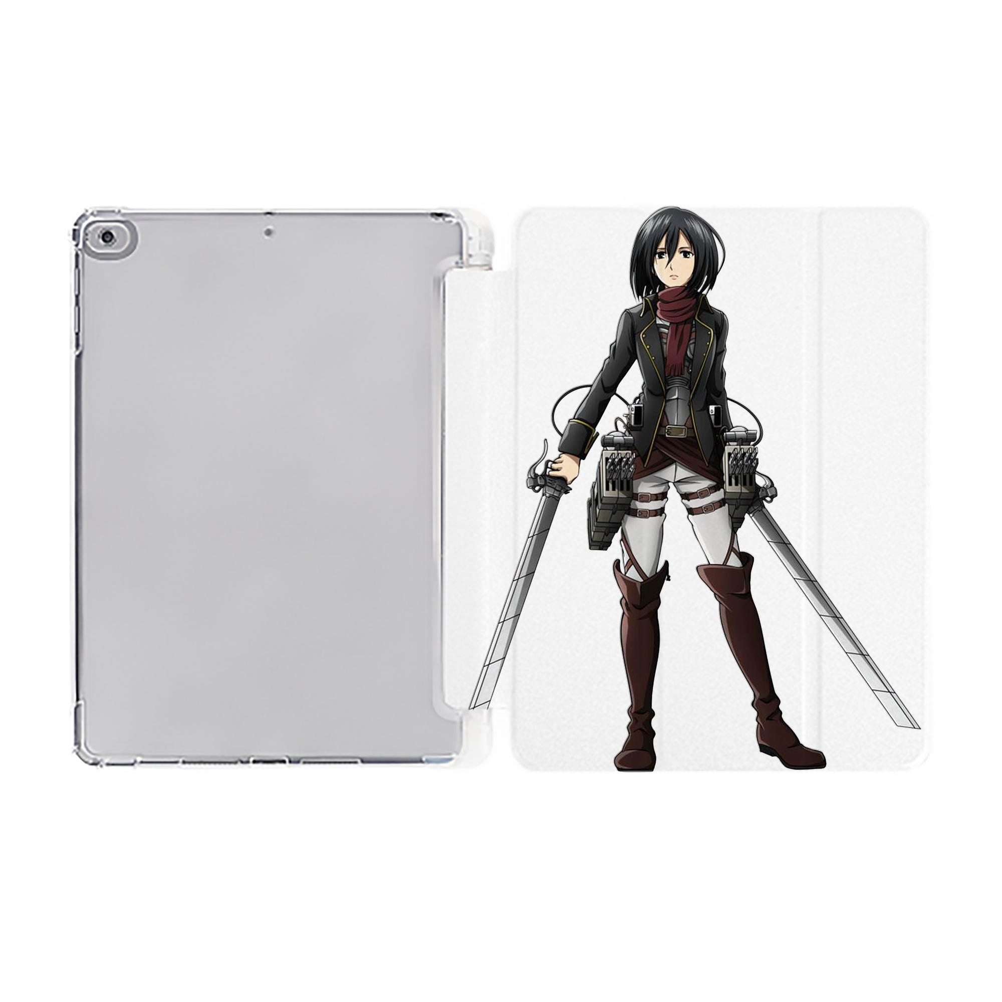 （画像用） 進撃の巨人 ミカサ·アッカーマン Attack on Titan Mikasa Ackerman IPad ケース ペン収納付き 三つ折りスタンド PUレザー×シリコン 対応機種9.5/10.5/10.9インチ